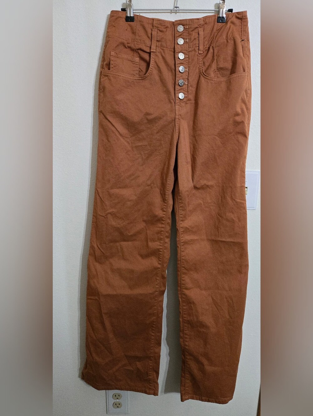 Veronica Beard Button-Front Chinos in Rust